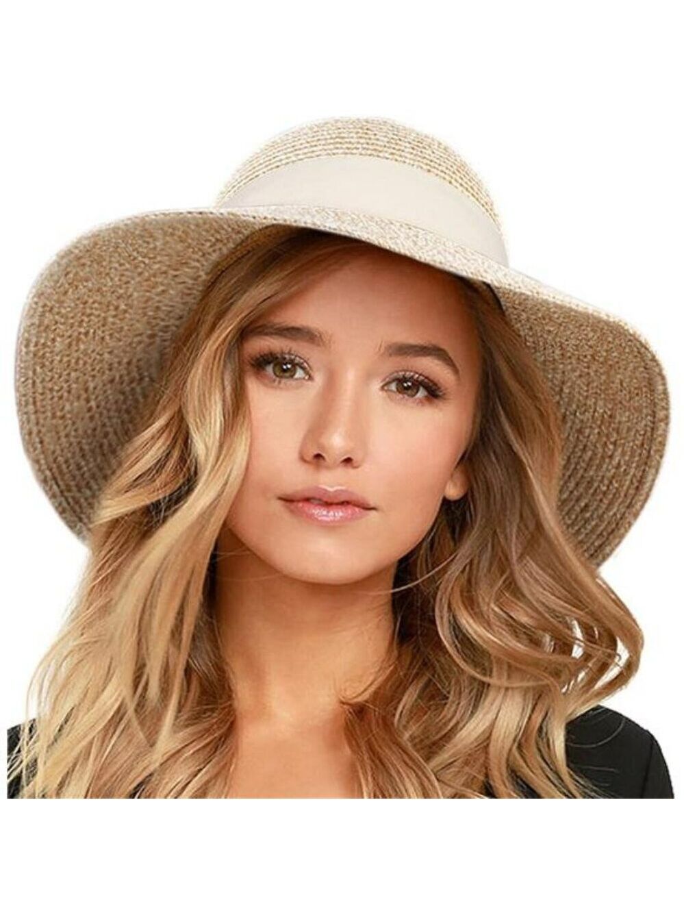Womens Wide Brim Straw Sun Hat UV Protection Foldable Beach Travel Summer Hat